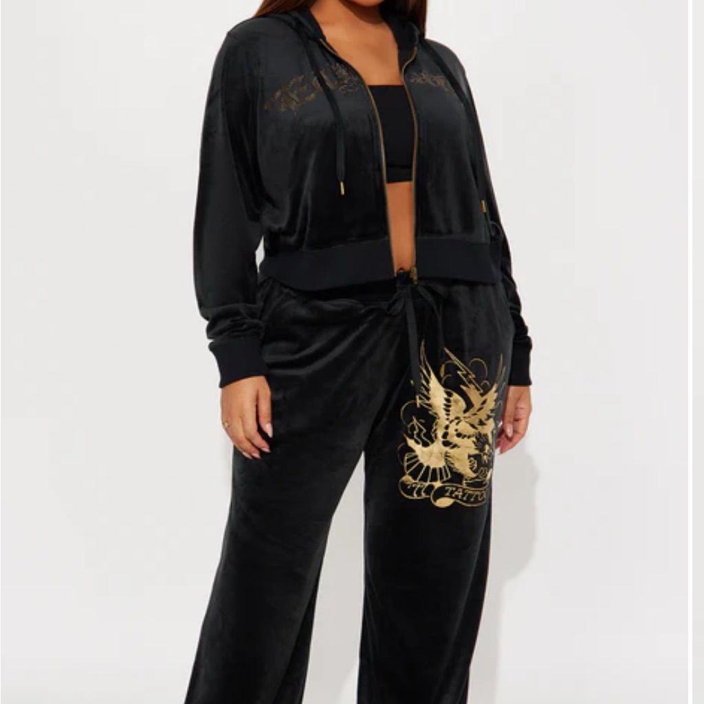 Black And Gold Velour Tracksuit